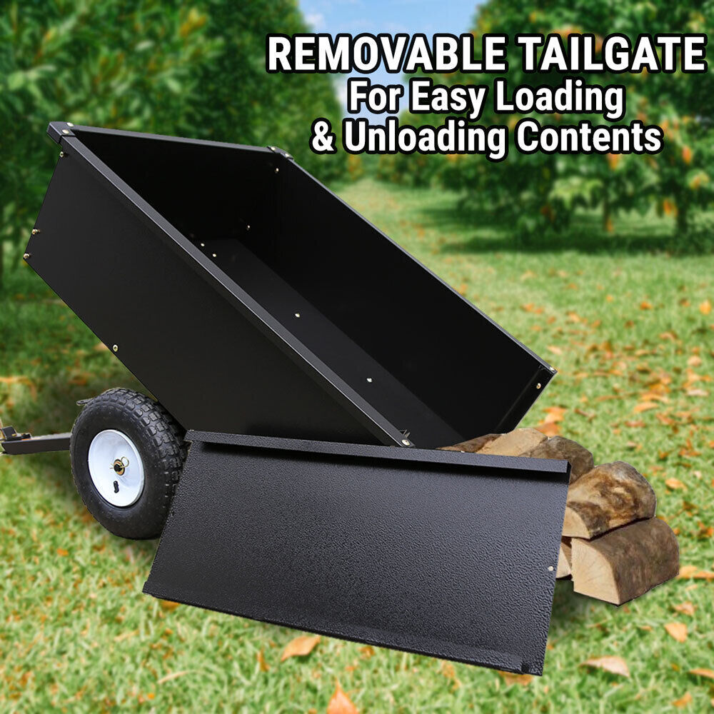 227kg Steel Garden Tipping Trailer Dump Cart ATV Ride Tow Behind Quad Tip