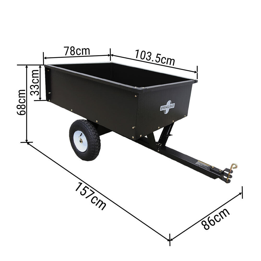 227kg Steel Garden Tipping Trailer Dump Cart ATV Ride Tow Behind Quad Tip