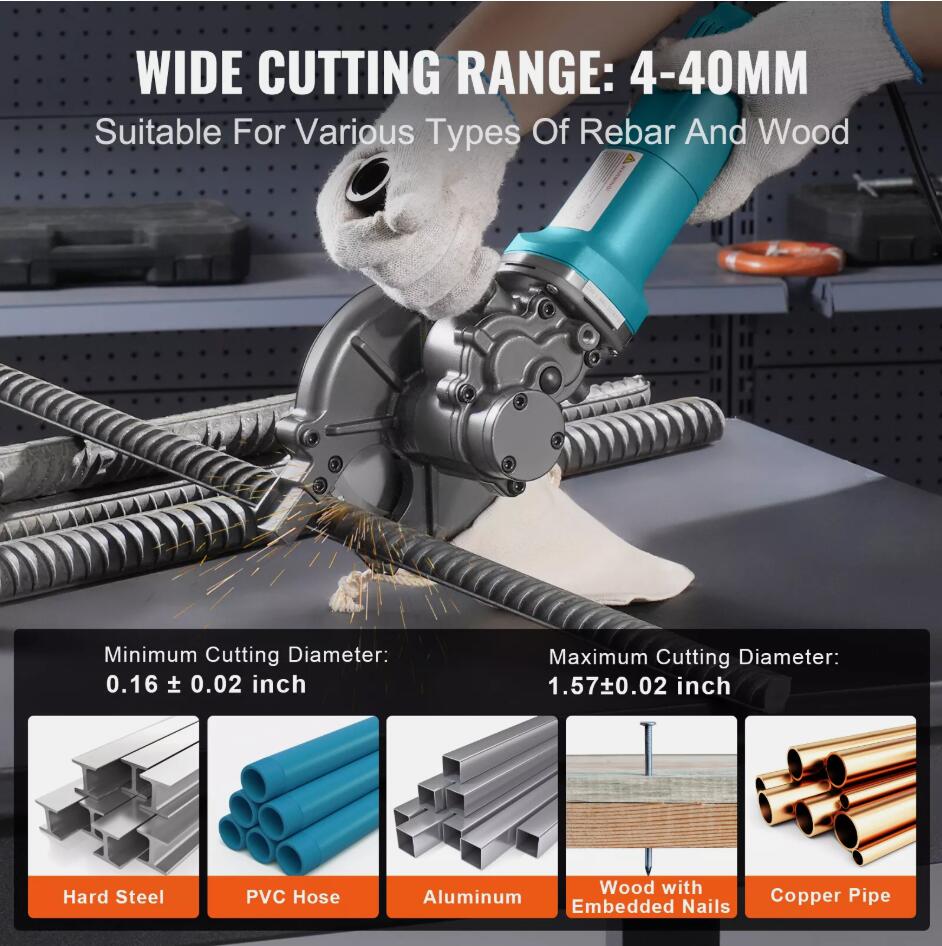 1100W Heavy Duty Adaptable Electric Rebar Cutter Fast Cutting up to 3/2In 4-40mm