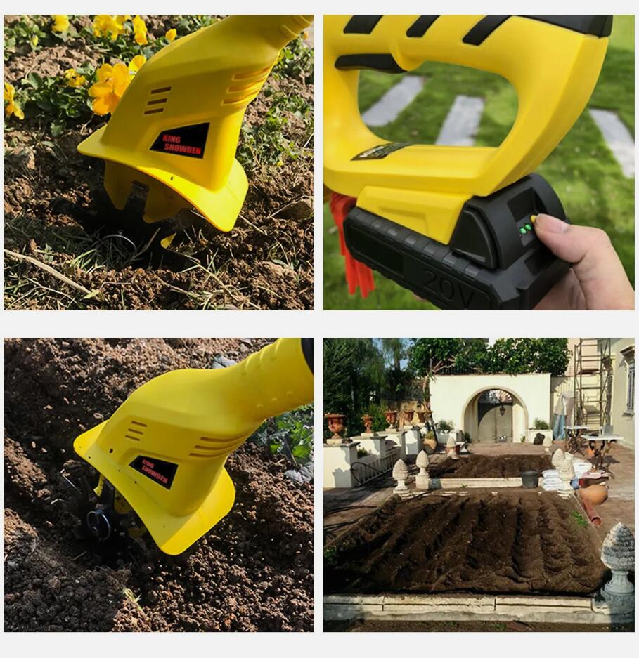 AU Portable Powerful Cordless Tiller Rotary Hoe Mini Electric Garden Cultivator with Battery