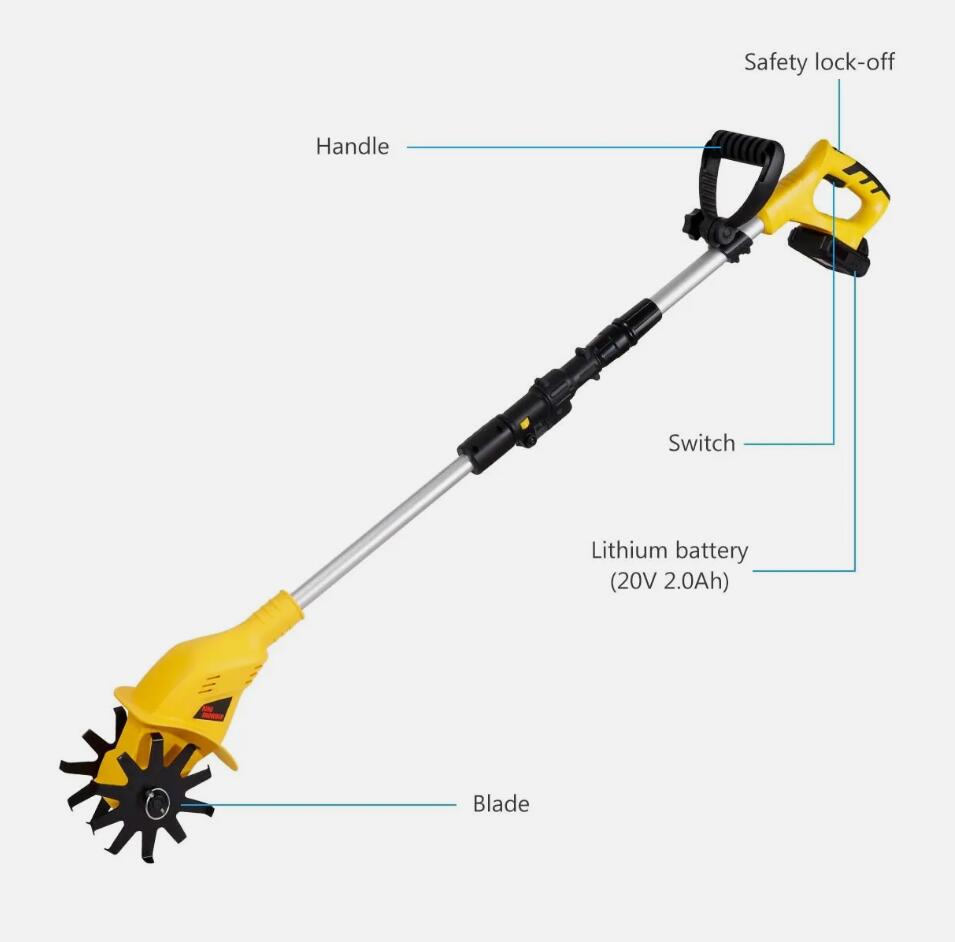 AU Portable Powerful Cordless Tiller Rotary Hoe Mini Electric Garden Cultivator with Battery