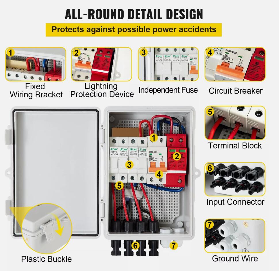 15A 4 String Professional Solar PV Combiner Box Circuit Breaker Plastic for Solar Panel AU