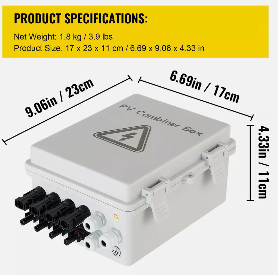 15A 4 String Professional Solar PV Combiner Box Circuit Breaker Plastic for Solar Panel AU