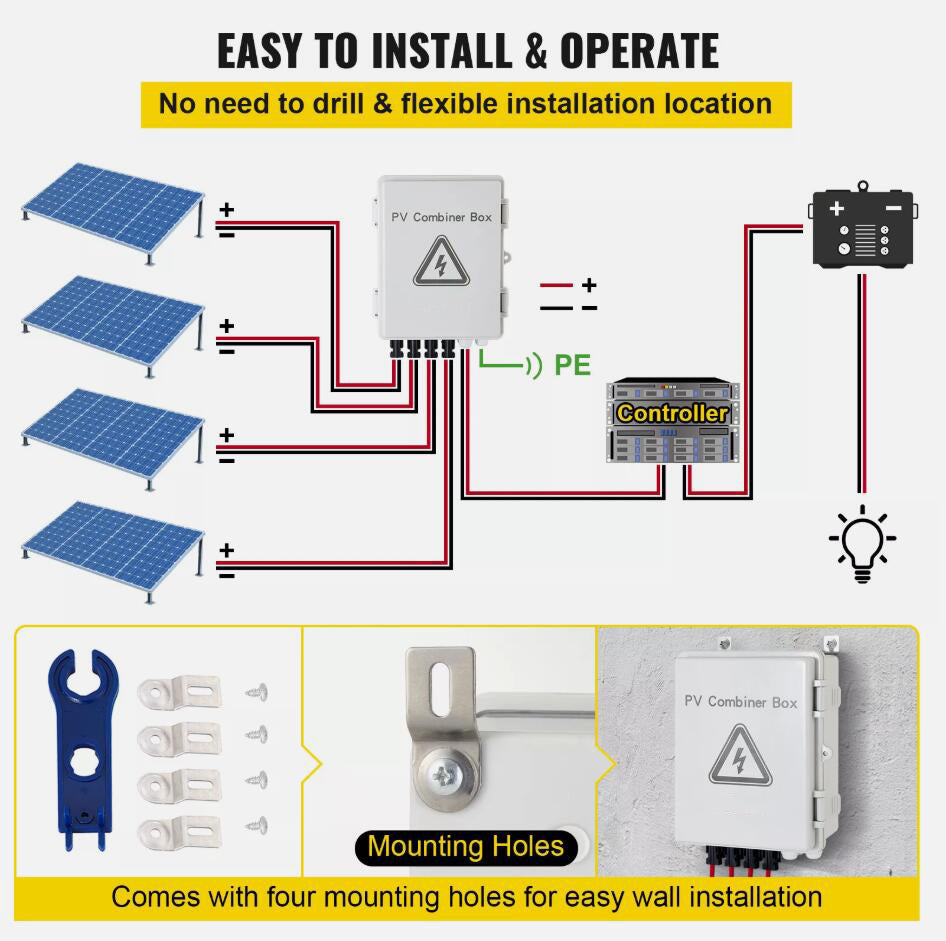 15A 4 String Professional Solar PV Combiner Box Circuit Breaker Plastic for Solar Panel AU