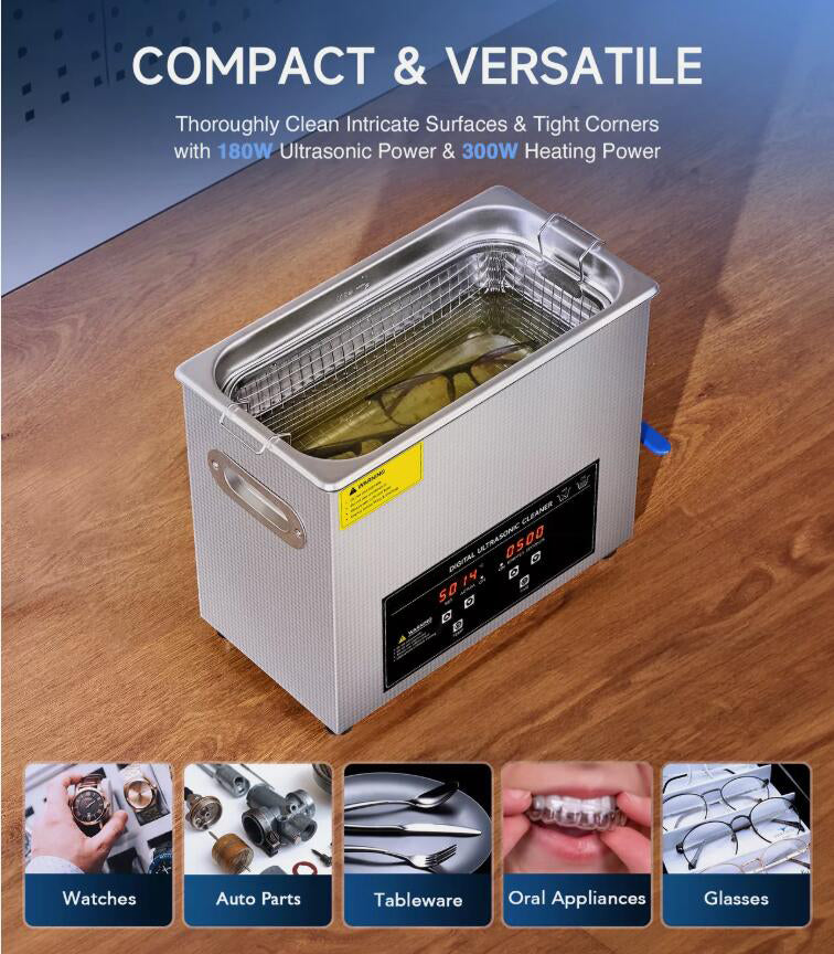 Digital Industrial-Strength 6L Ultrasonic Cleaner with Timer Heating Machine Sonic Cleaner