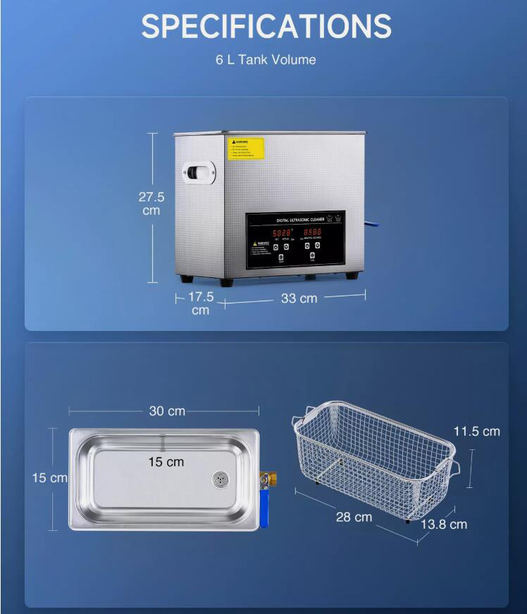 Digital Industrial-Strength 6L Ultrasonic Cleaner with Timer Heating Machine Sonic Cleaner