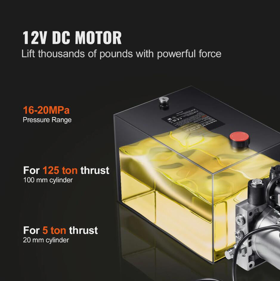 High-Powered 12V DC 1.6kW Hydraulic Power Pack Unit Single Acting Pump Dump Trailer Lift