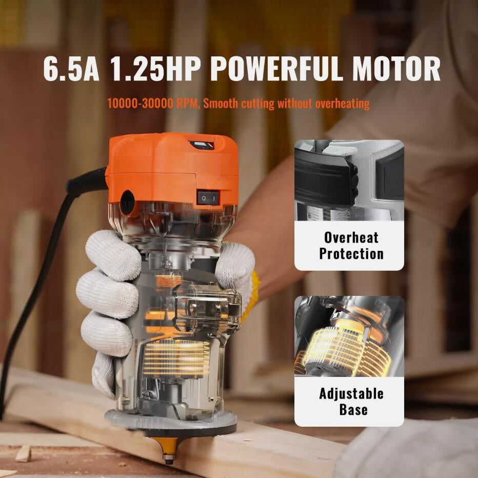 Small Router Trimmer 2-In-1 800W 30000RPM Wood Trimmer Router Compact Router Plunge&Fixed B ...