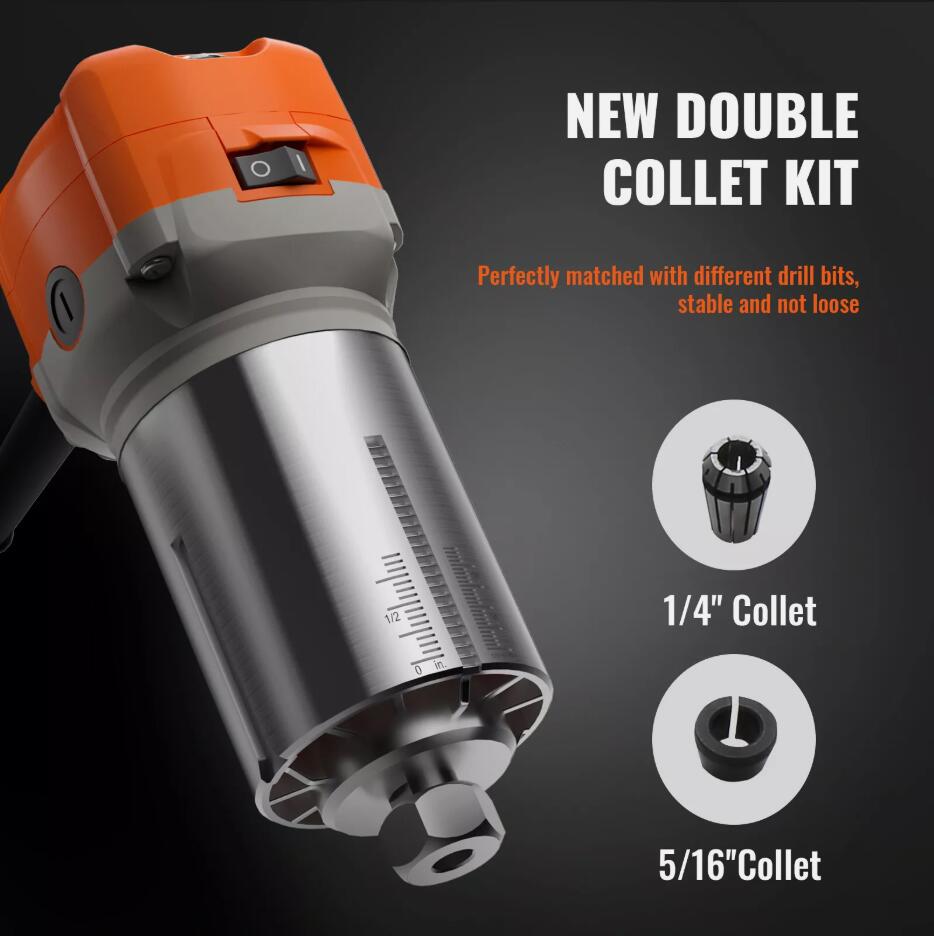 2-In-1 800W 30000RPM Wood Trimmer Router Compact Router Plunge&Fixed Base 6 Speed