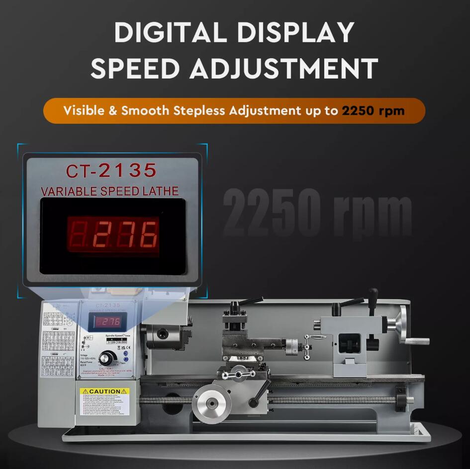HEAVY DUTY 600W 8"x14" Mini Metal Lathe Stepless Speed Digital Display 3 Jaw Chuck
