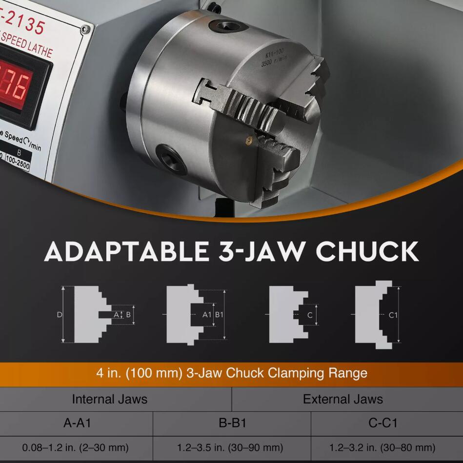 HEAVY DUTY 600W 8"x14" Mini Metal Lathe Stepless Speed Digital Display 3 Jaw Chuck