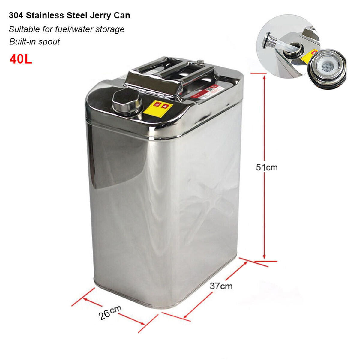 40L Jerry Can 304 Stainless Steel Fuel Water Storage for Caravan Car Boat