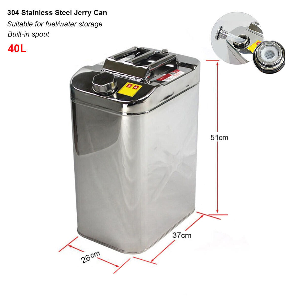 30L Jerry Can 304 Stainless Steel Fuel Water Storage for Caravan Car Boat