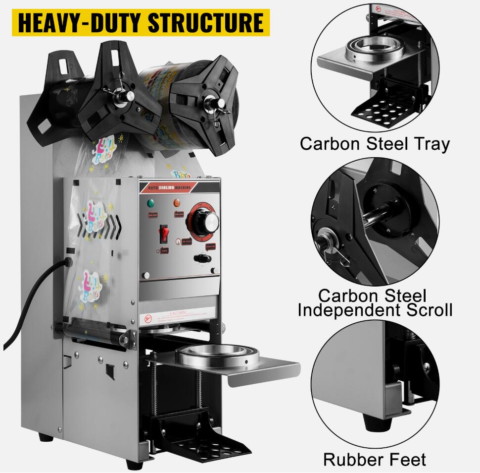 Heavy Duty Cup Sealing Machine Auto/Semi-Auto Tea Cup Sealer Silver 300-500 Cups/Hour