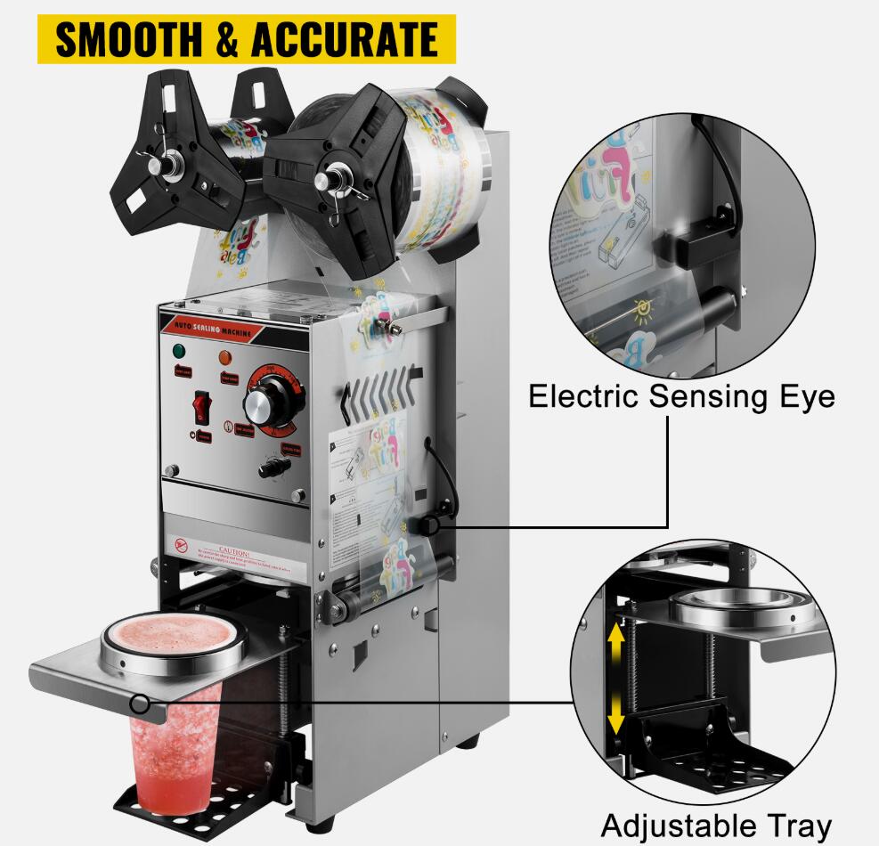 Heavy Duty Cup Sealing Machine Auto/Semi-Auto Tea Cup Sealer Silver 300-500 Cups/Hour