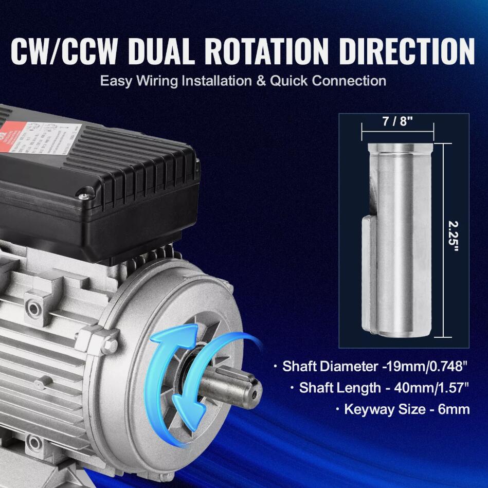 Powerful 0.75KW 1400RPM Electric Motor AC 220~240V 13.8A 1-Phase 24mm Keyed Shaft