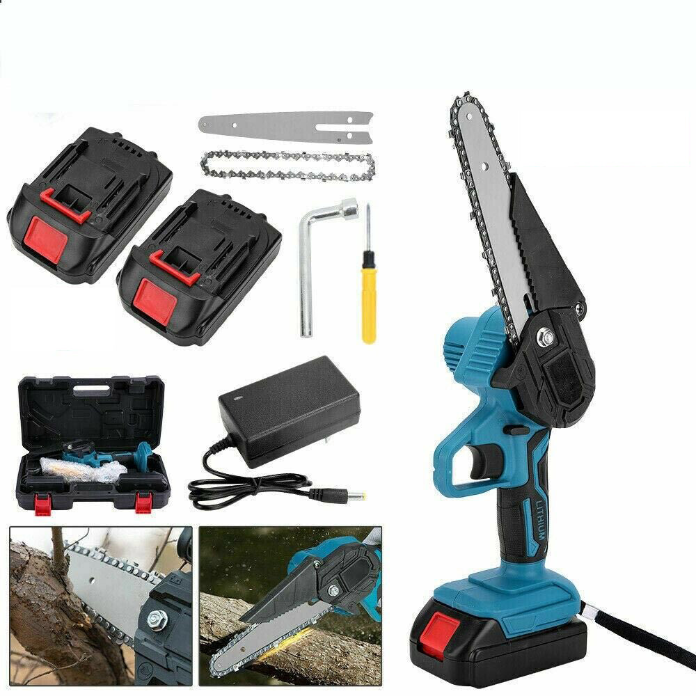 6" Rechargeable Electric Mini Cordless Chainsaw 2X Battery-Powered Wood Cutter