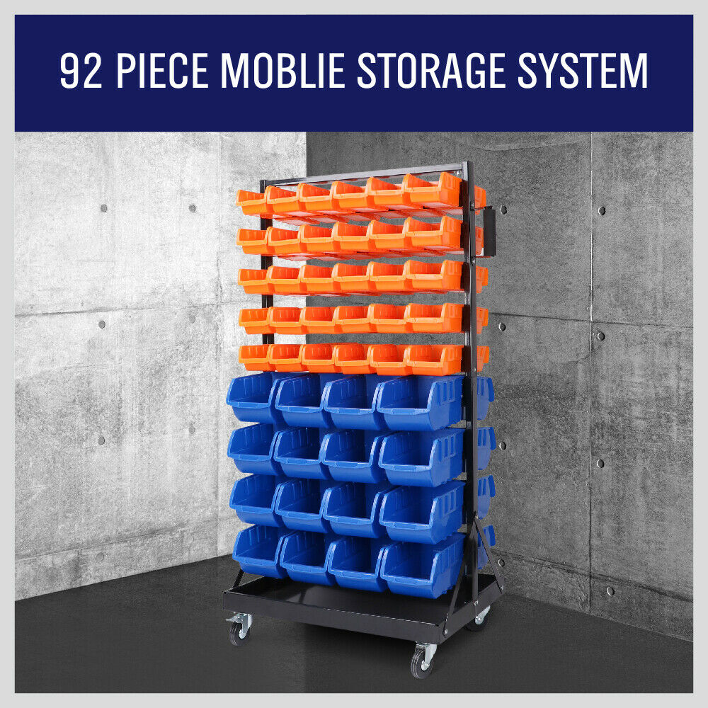 92Pcs Mobile Garage Storage Bin Rack Tool Organizer with Swivel Wheels