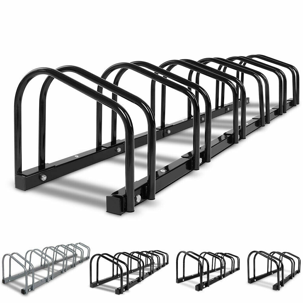 1 - 6 Bike Floor Parking Rack Storage Stand Bicycle Black