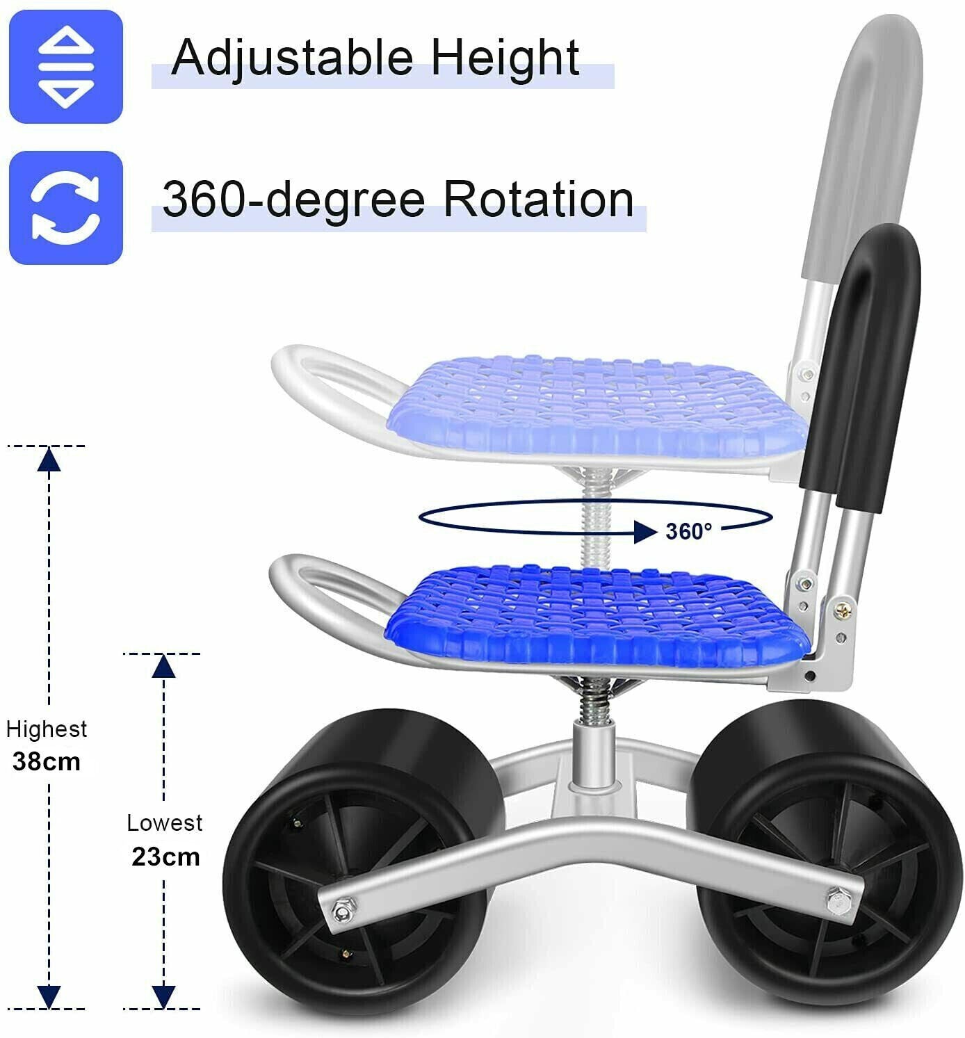 Gardening Stool Garden Seat with 4 Rolling Wheels 360° Rotates