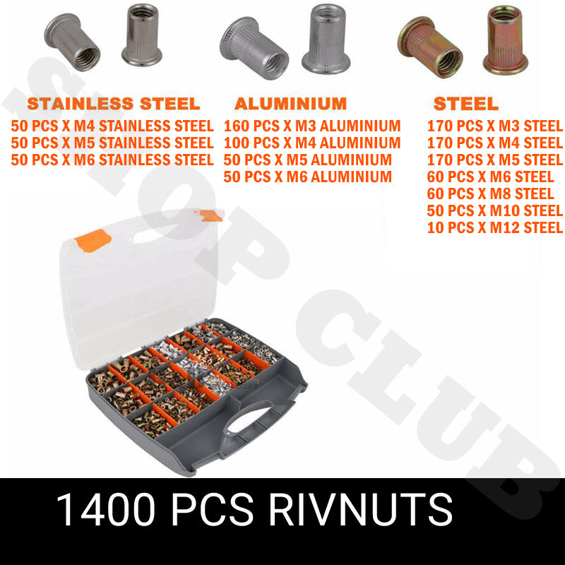 1400pcs Nutsert Tool Kit Rivnut Stainless Steel Rivet Nut Mandrels M3-M12