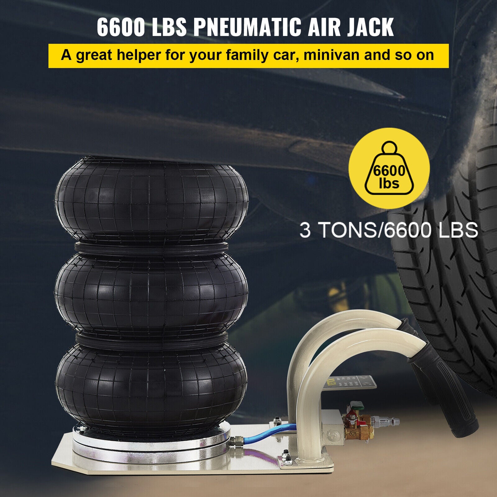 3 Ton 6600 lbs Triple Bag Air Jack Lift