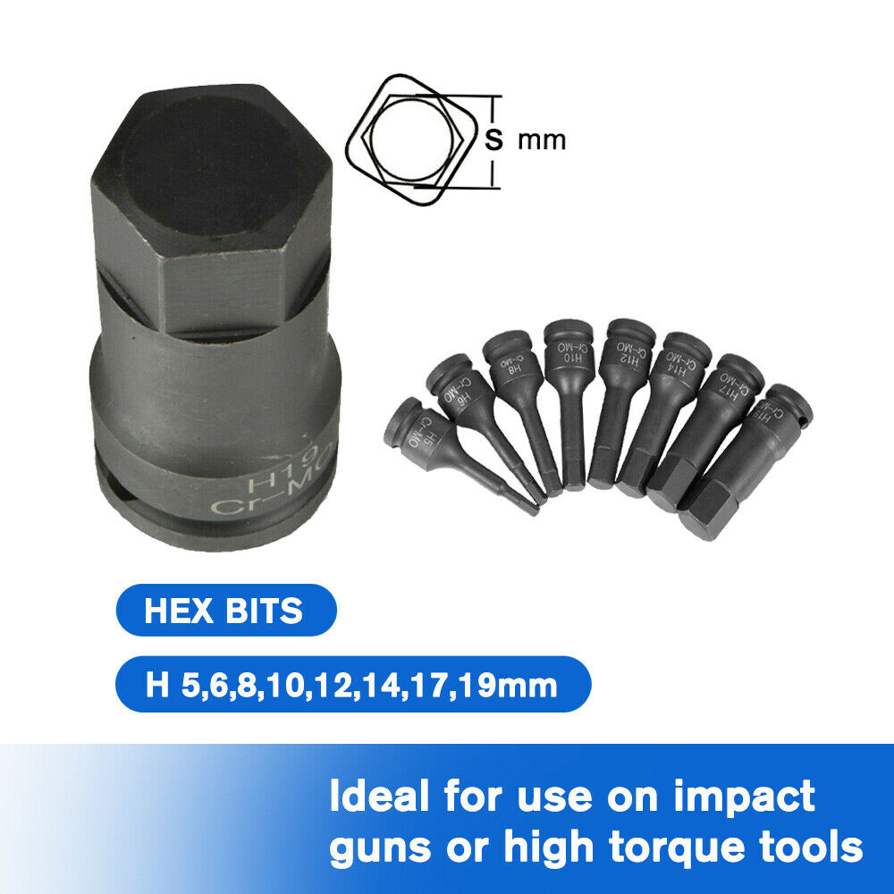 8pcs 1/2'' Hex Drive Deep Air Impact Metric Sockets Set Bits Auto Repair Tools