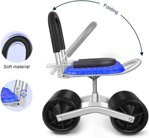 Gardening Stool with 3 Rolling Wheels 360° Rotates