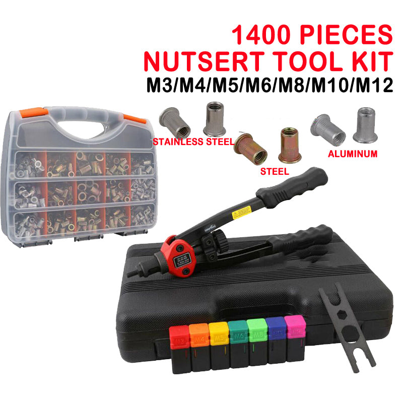1400pcs Nutsert Tool Kit Rivnut Stainless Steel Rivet Nut Mandrels M3-M12