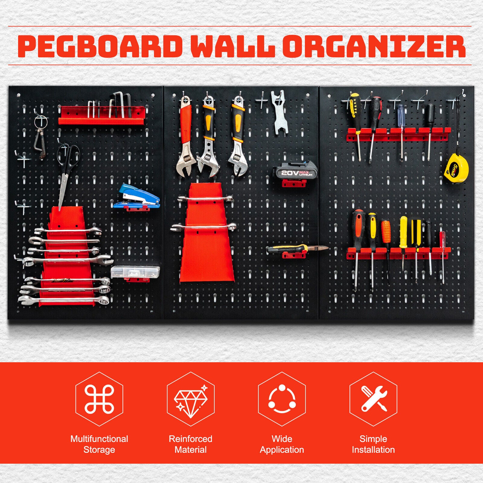 1.2 m Metal Pegboard Wall Organizer Kit Toolboard