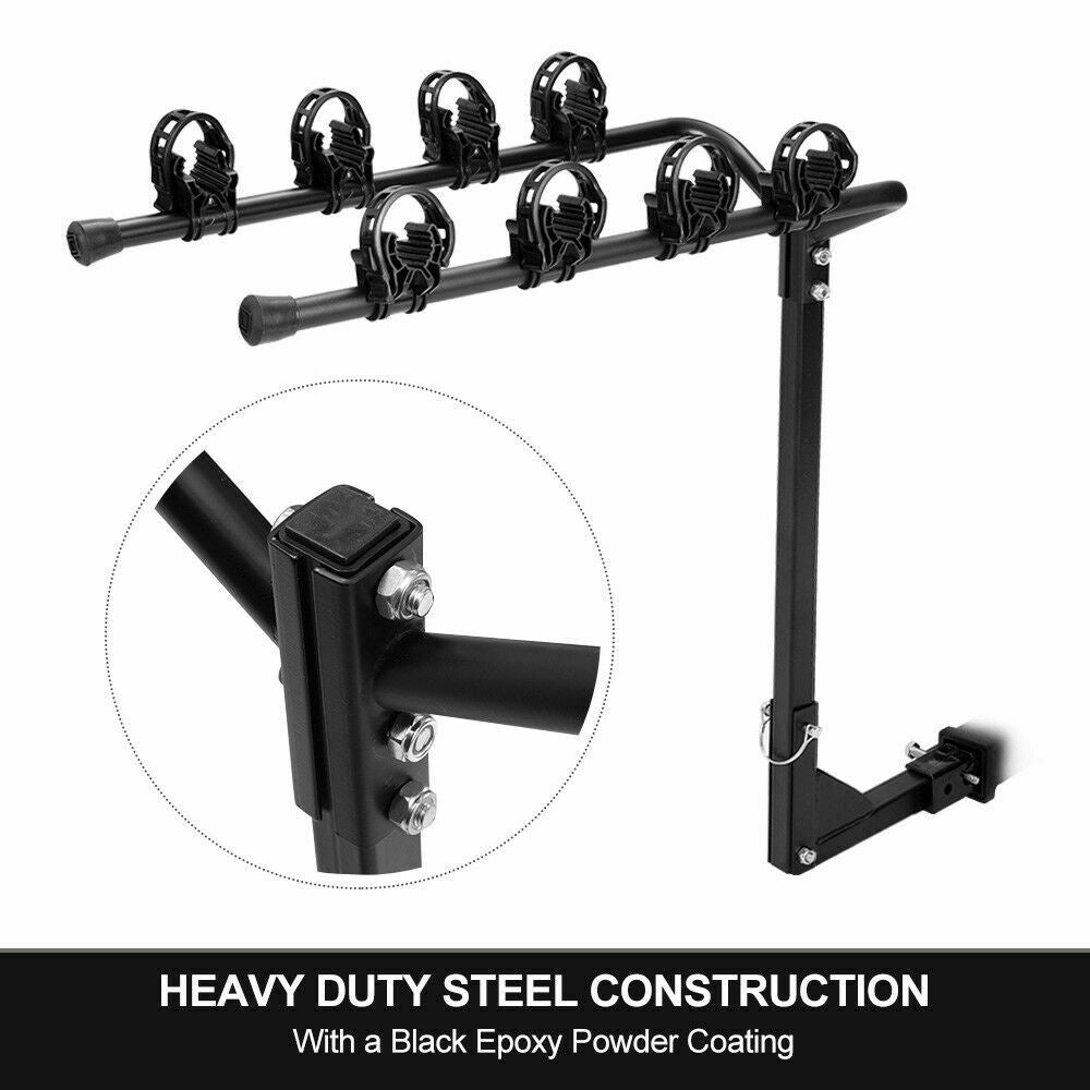 4 Bicycle Carrier Bike Car Rear Rack 2" Tow Bar Steel Foldable Hitch Mount