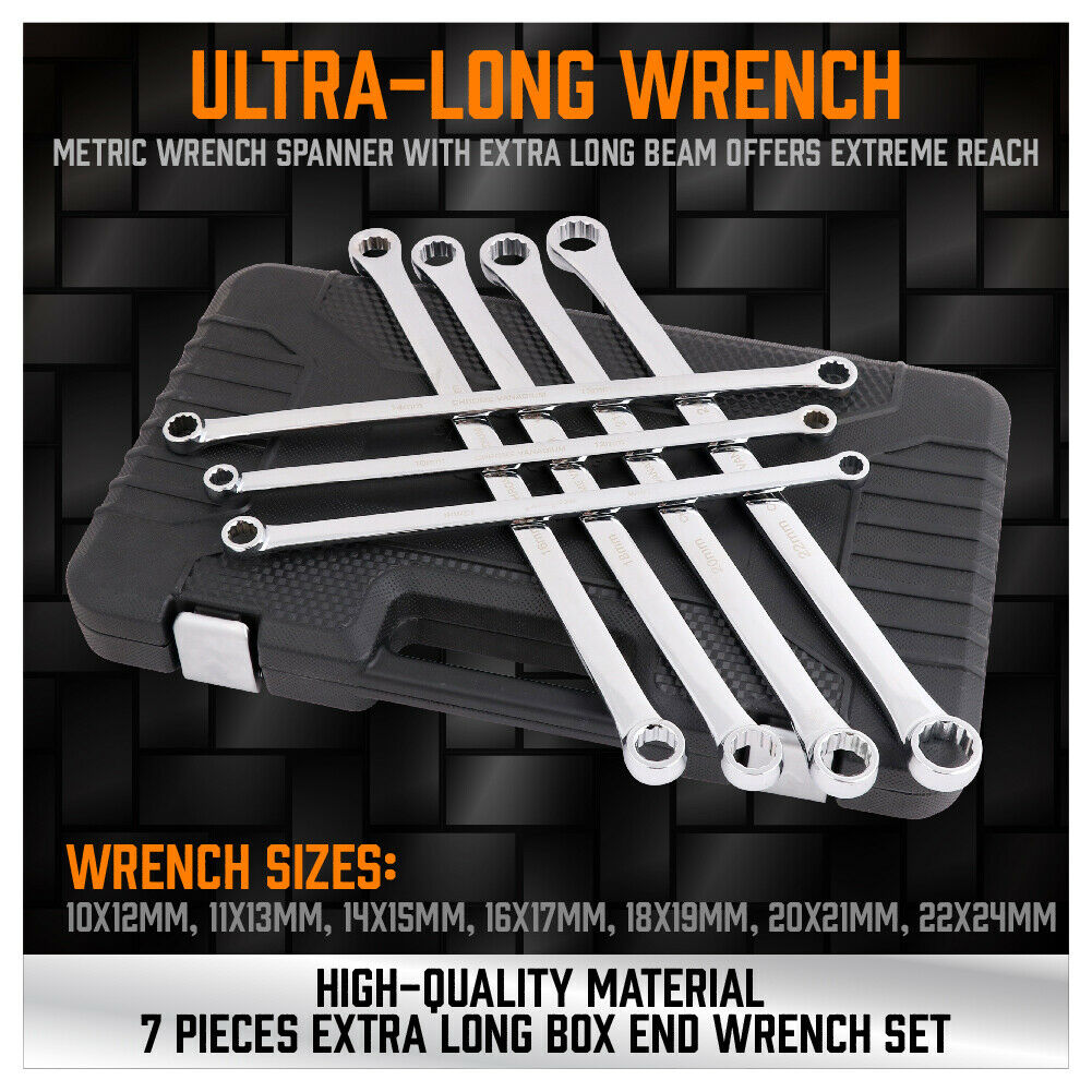 7Pc Aviation Double Ring Spanner Set Extra Long Wrench 10-24mm