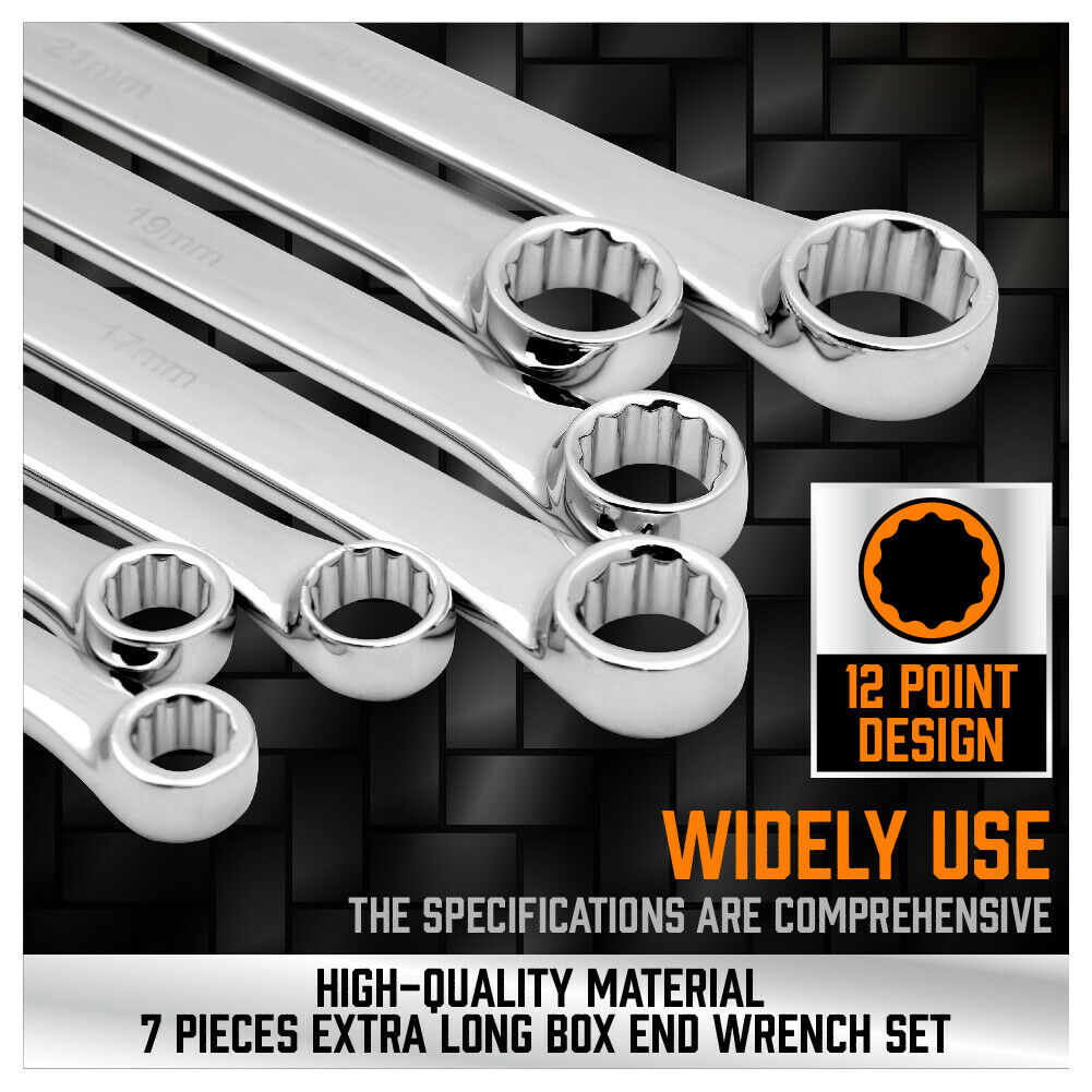 7Pc Aviation Double Ring Spanner Set Extra Long Wrench 10-24mm