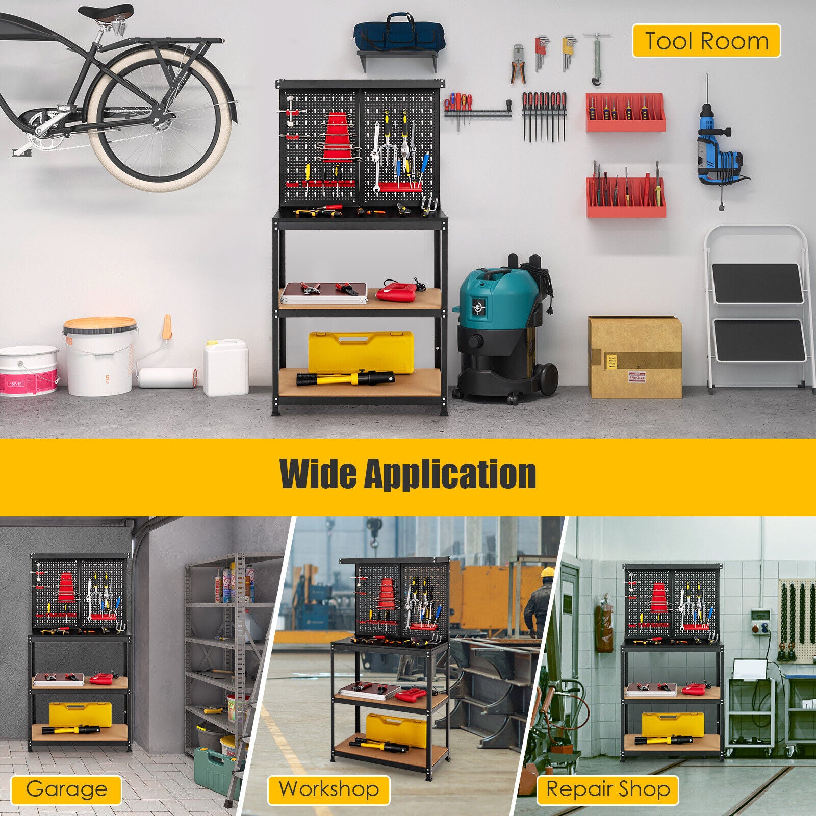 4 Shelf Multipurpose Garage Tool Storage Workbench
