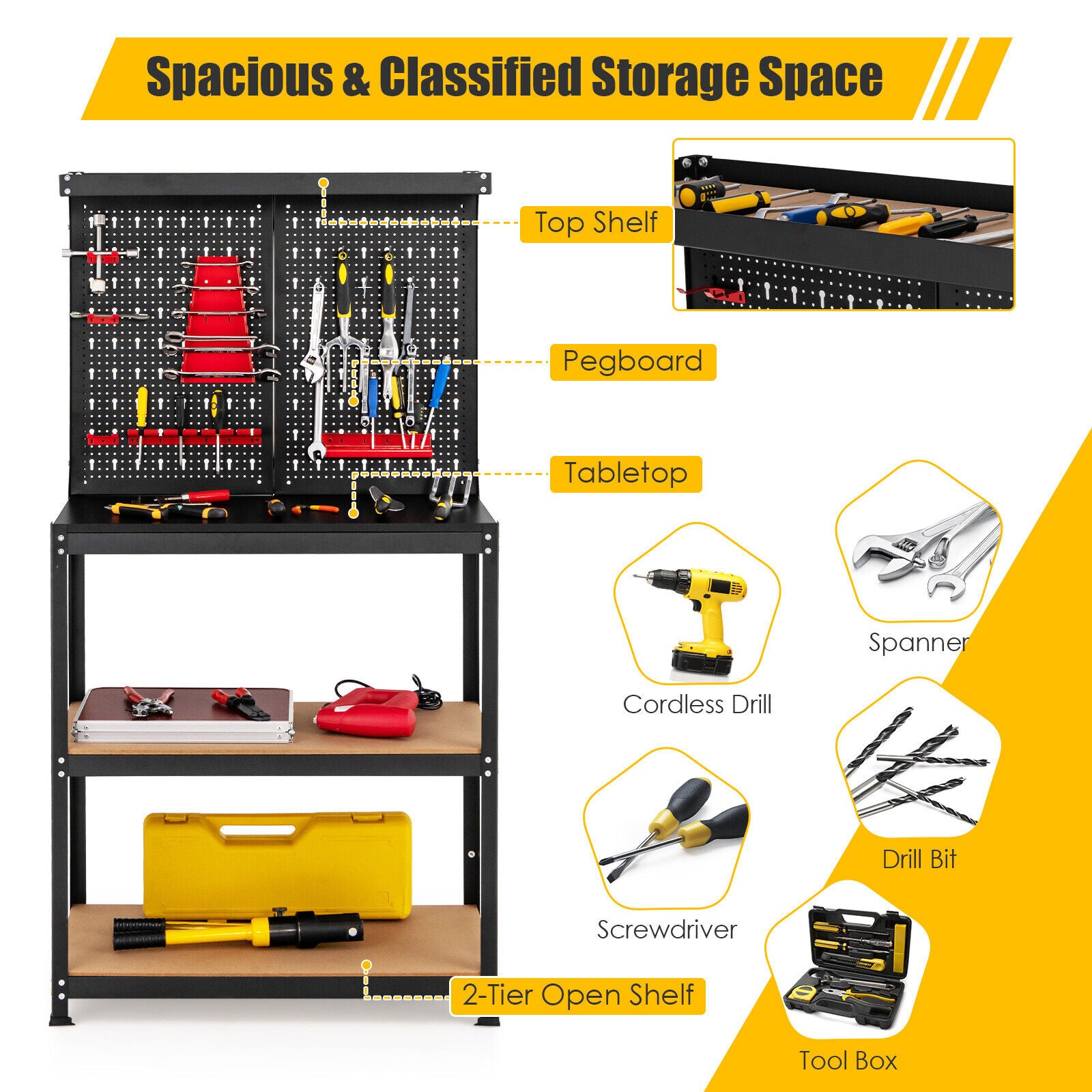 4 Shelf Multipurpose Garage Tool Storage Workbench