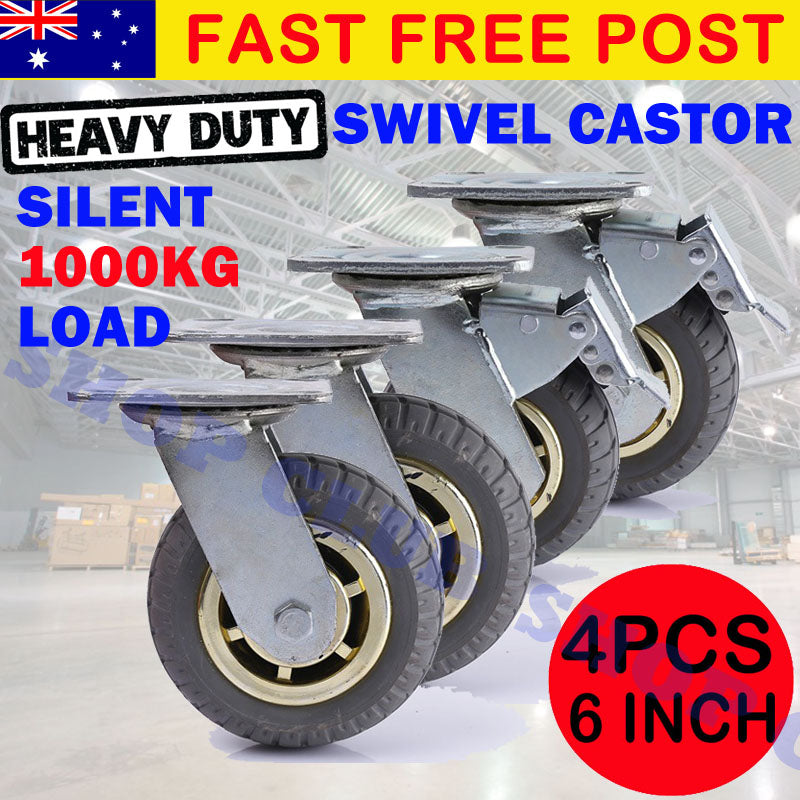 4pcs 6" Heavy Duty Caster Wheel Swivel Castors 2 with Brakes 1000kg Load