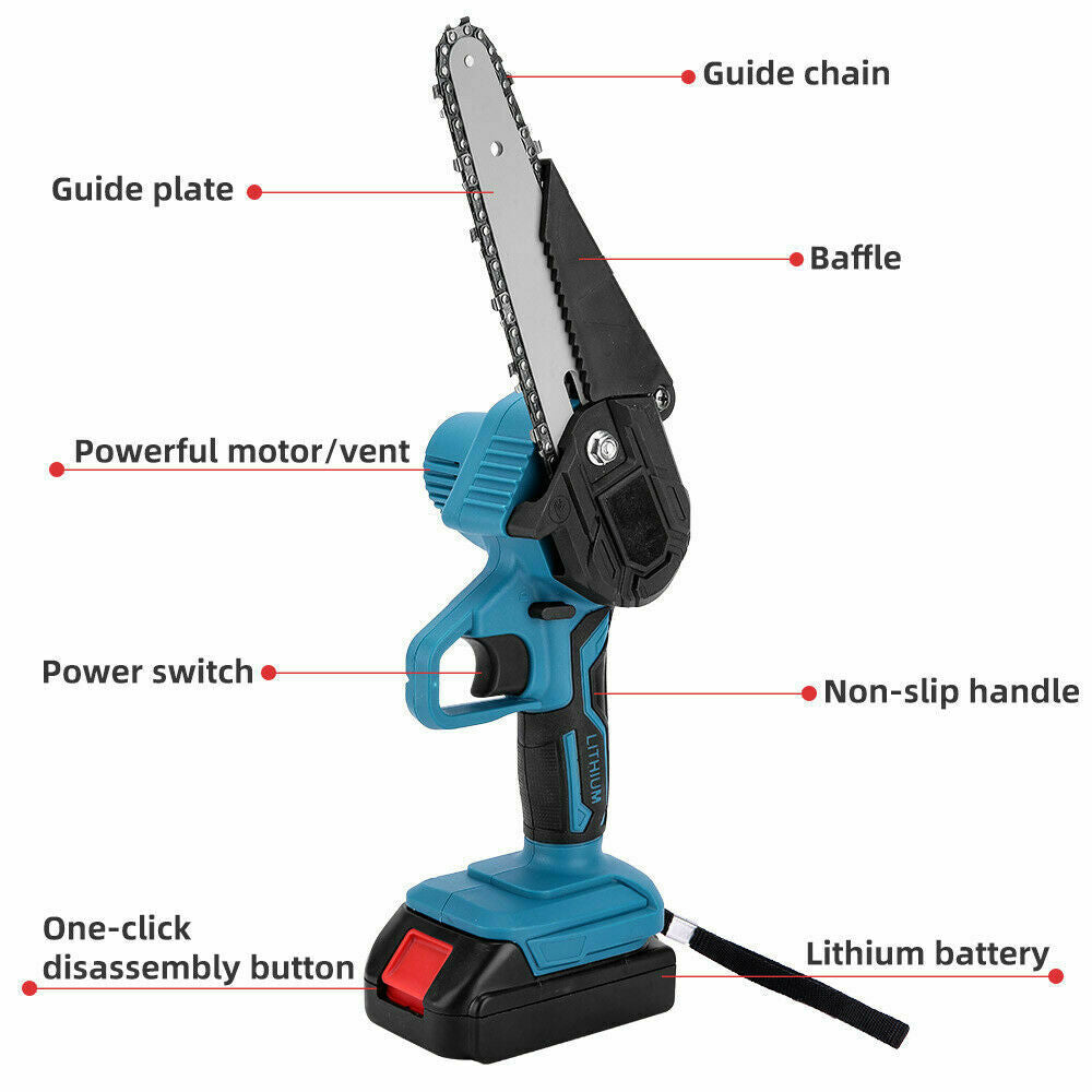 4'' Rechargeable Mini Handheld Cordless Electric Small Wood Chainsaw Cutter With 2 x Batteries