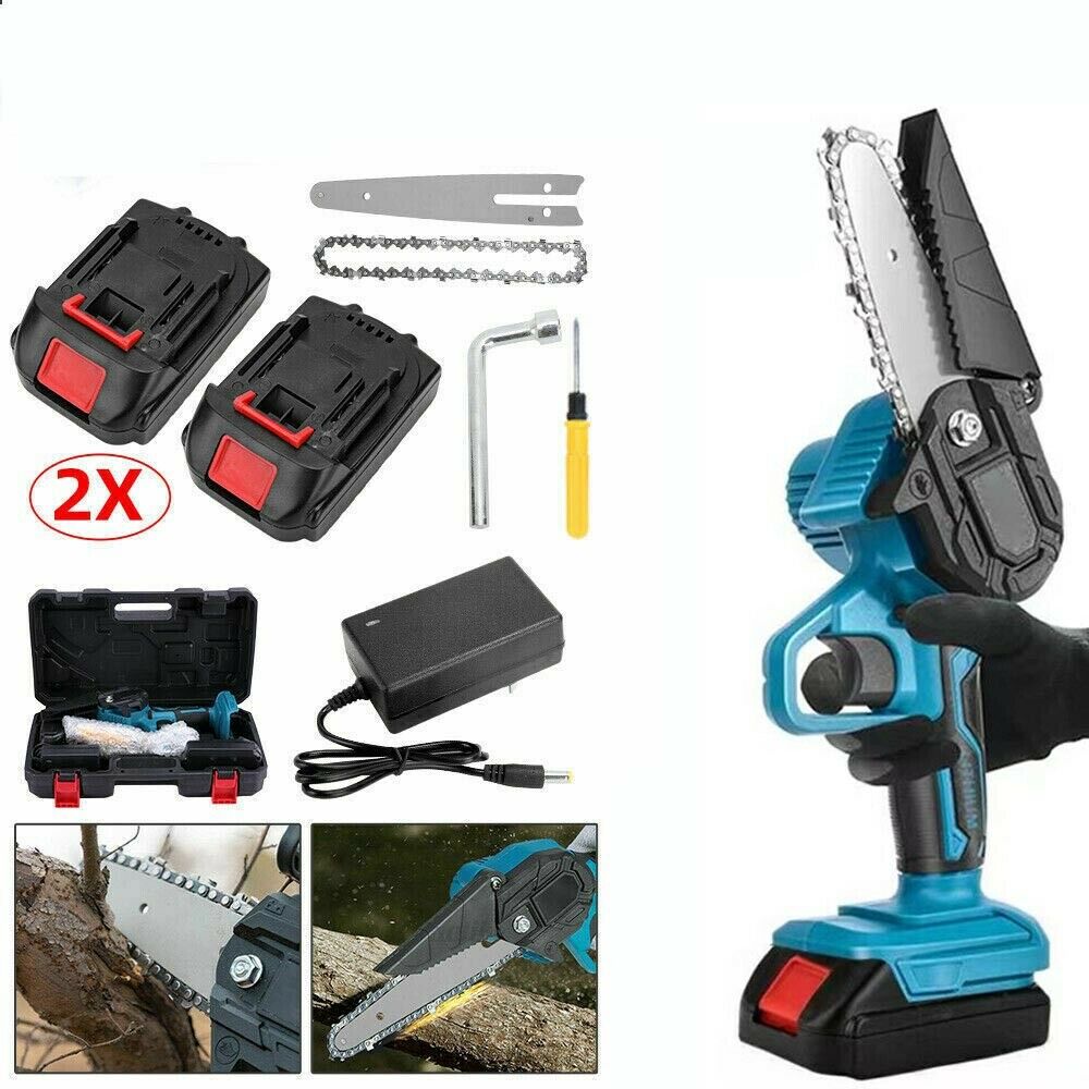 4'' Rechargeable Mini Handheld Cordless Electric Small Wood Chainsaw Cutter With 2 x Batteries