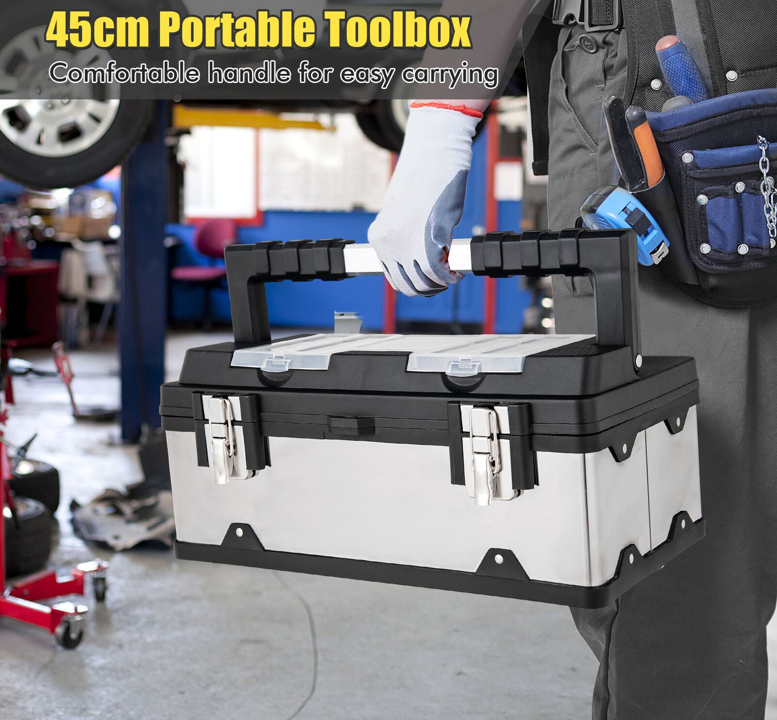 45cm x 22cm x 20cm Stainless Plastic Portable Organizer Tool Box