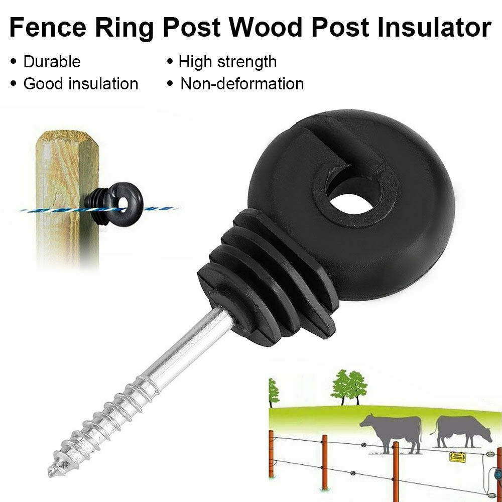 100x Short Screw In Insulator Electric Fence Tape Wood Timber Post Cord Wire Set