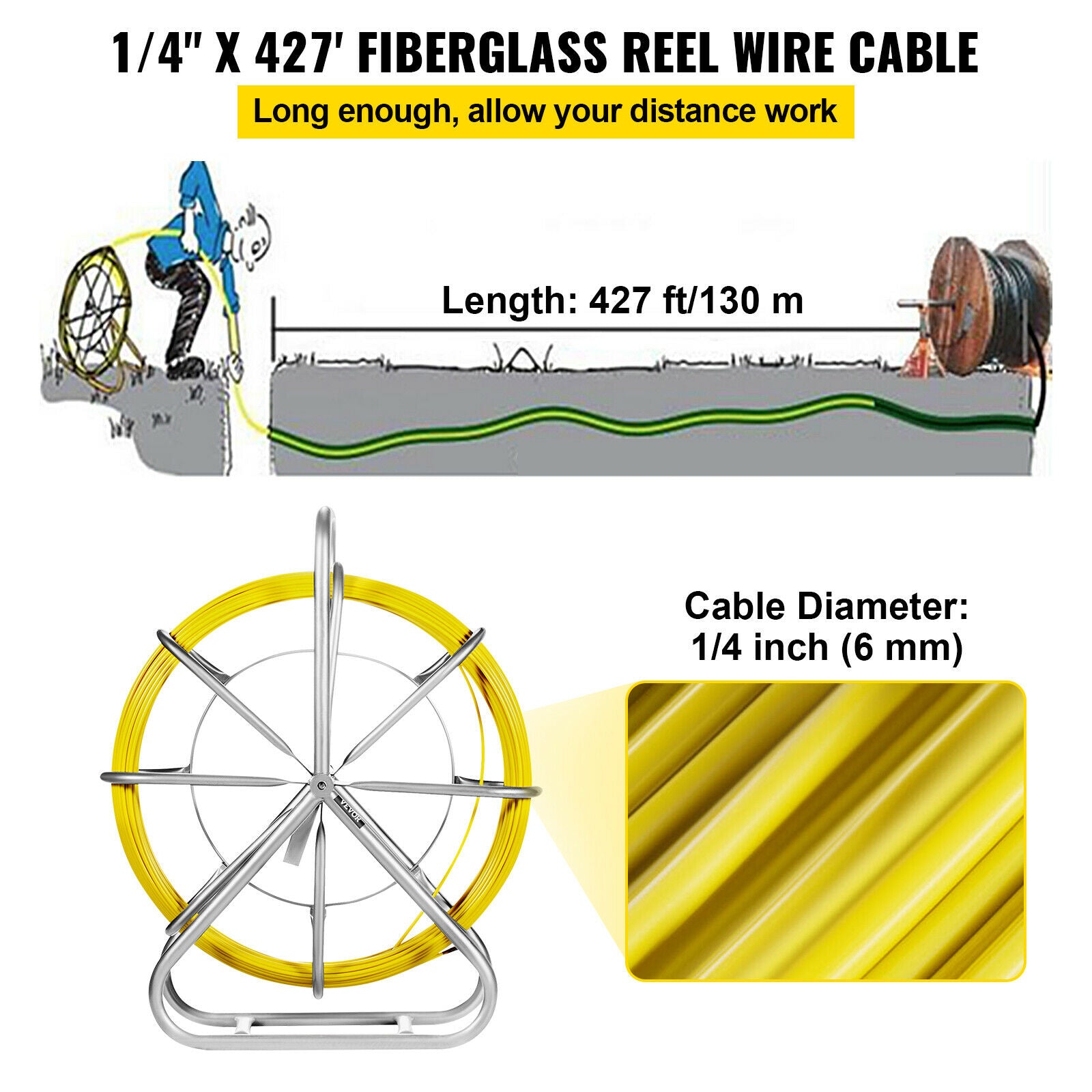 6mm 130M Fiberglass Wire Cable Rod