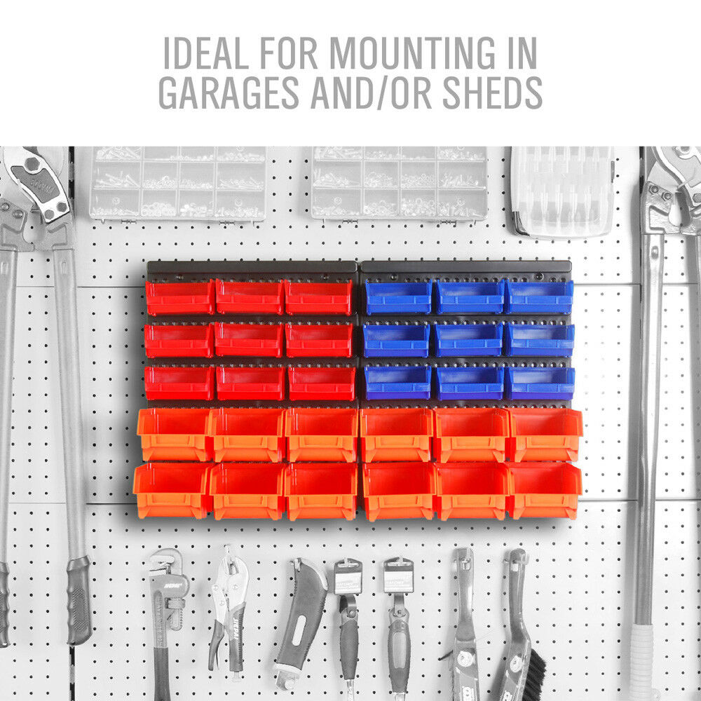 30 Piece Garage Storage Bin Rack Wall Mounted Tool Parts Organizer Box Workshop