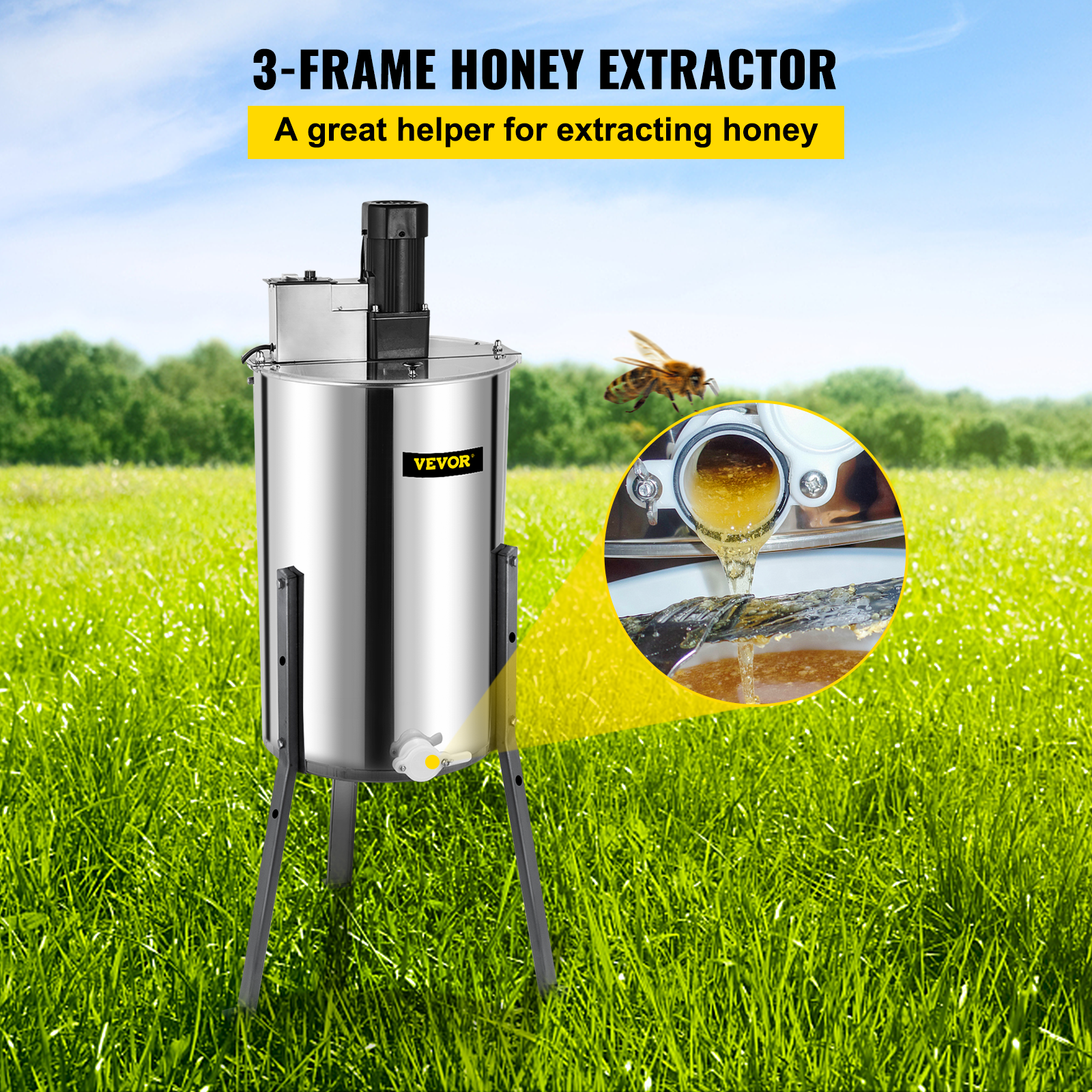 Electric 3 Frame Stainless Steel SS Honey Extractor Beekeeping Equipment