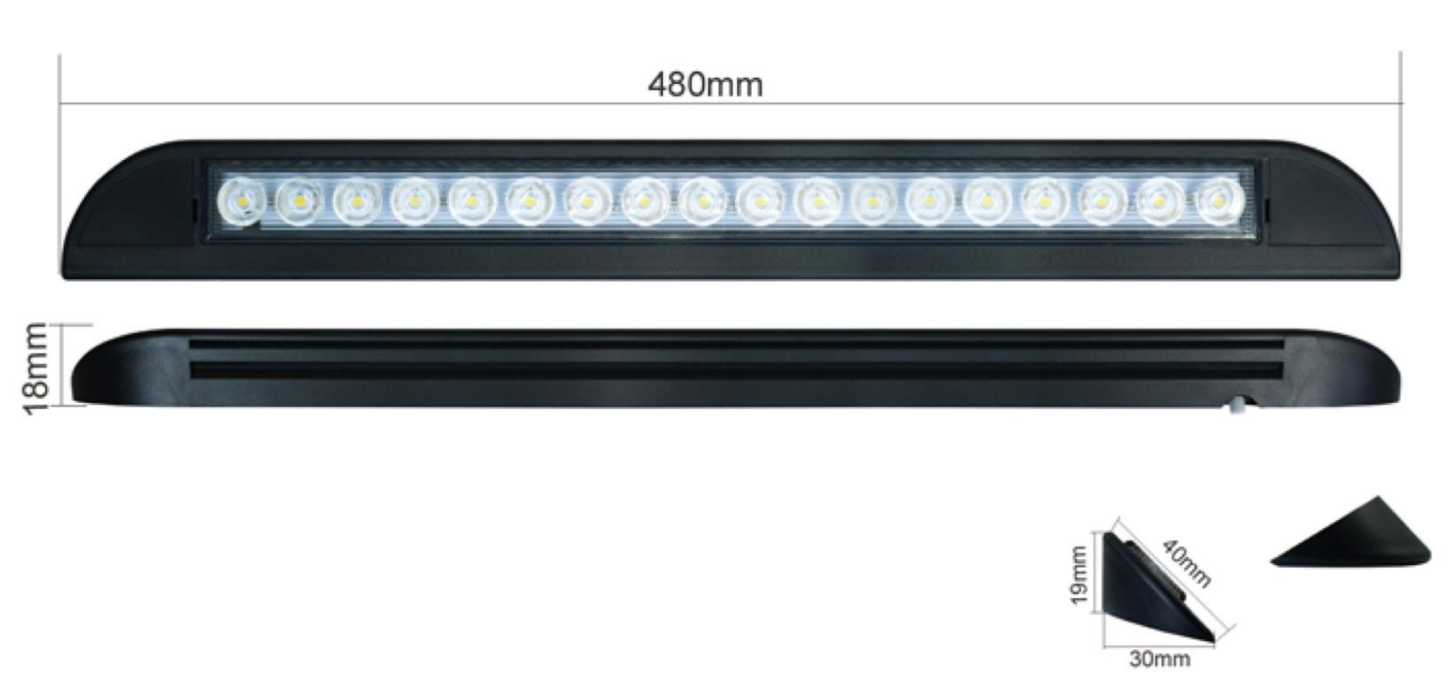 480mm BLACK 12 volt Waterproof Ip67 LED Awning Light Caravan RV Parts