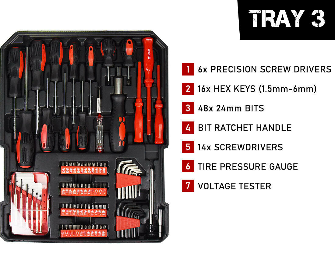 1000pc Tool Kit with RATCHET SPANNERS - Hand Tools Set Box Toolbox Toolkit Upgraded Deluxe Kit