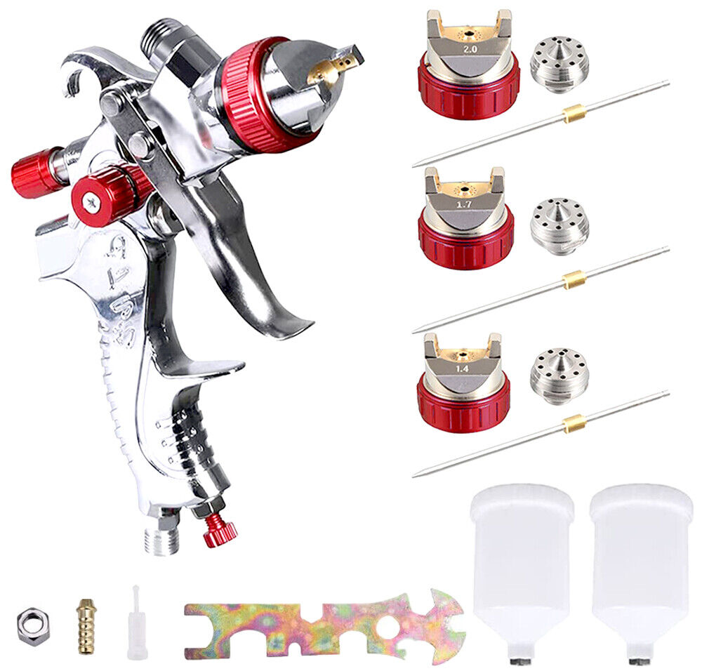 3 Nozzle Air Spray Gun Paint Gun Gravity Feed HVLP Kit