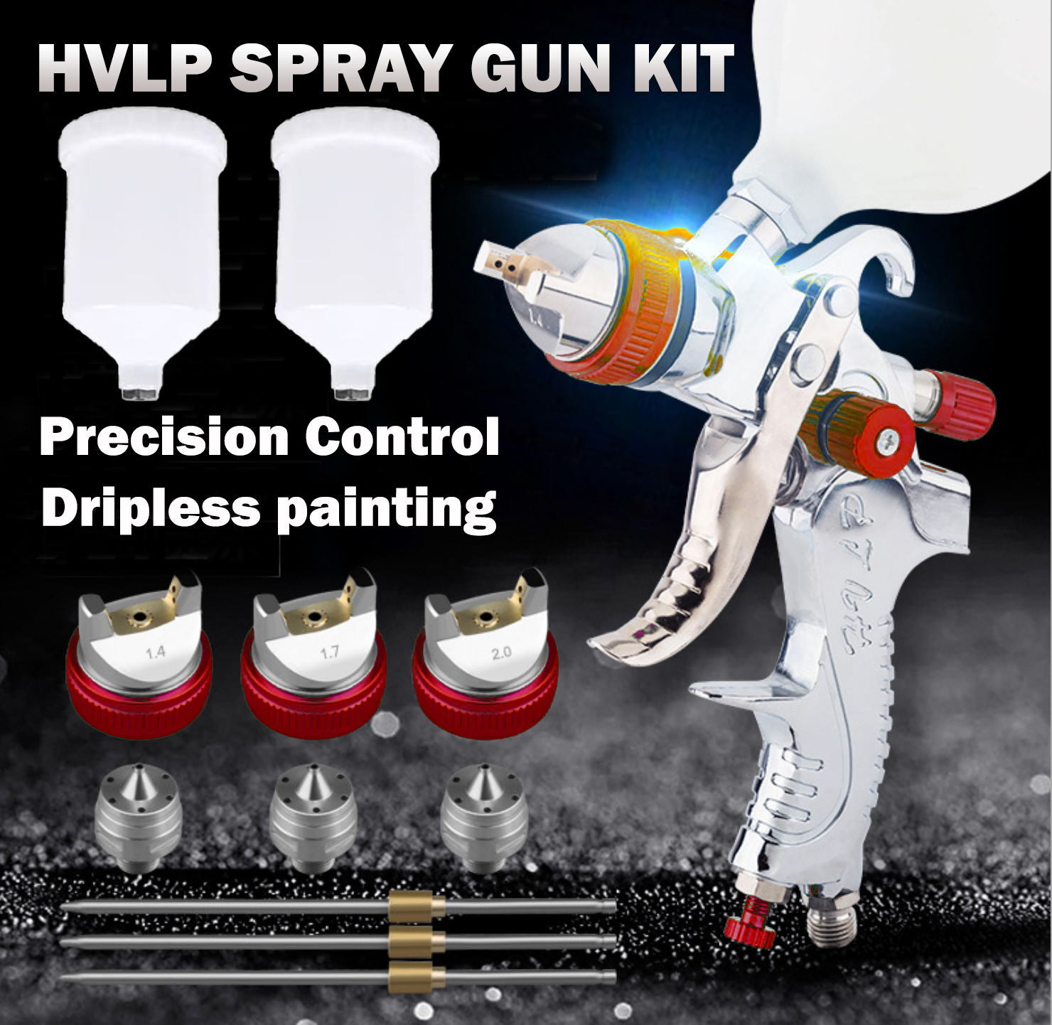 3 Nozzle Air Spray Gun Paint Gun Gravity Feed HVLP Kit