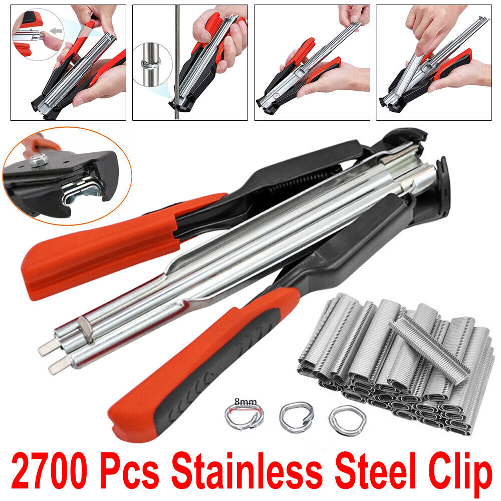 Zinc-Alu Hog Ring Gun Pliers with 2700 Pcs C Clips Fence Wire Ringer