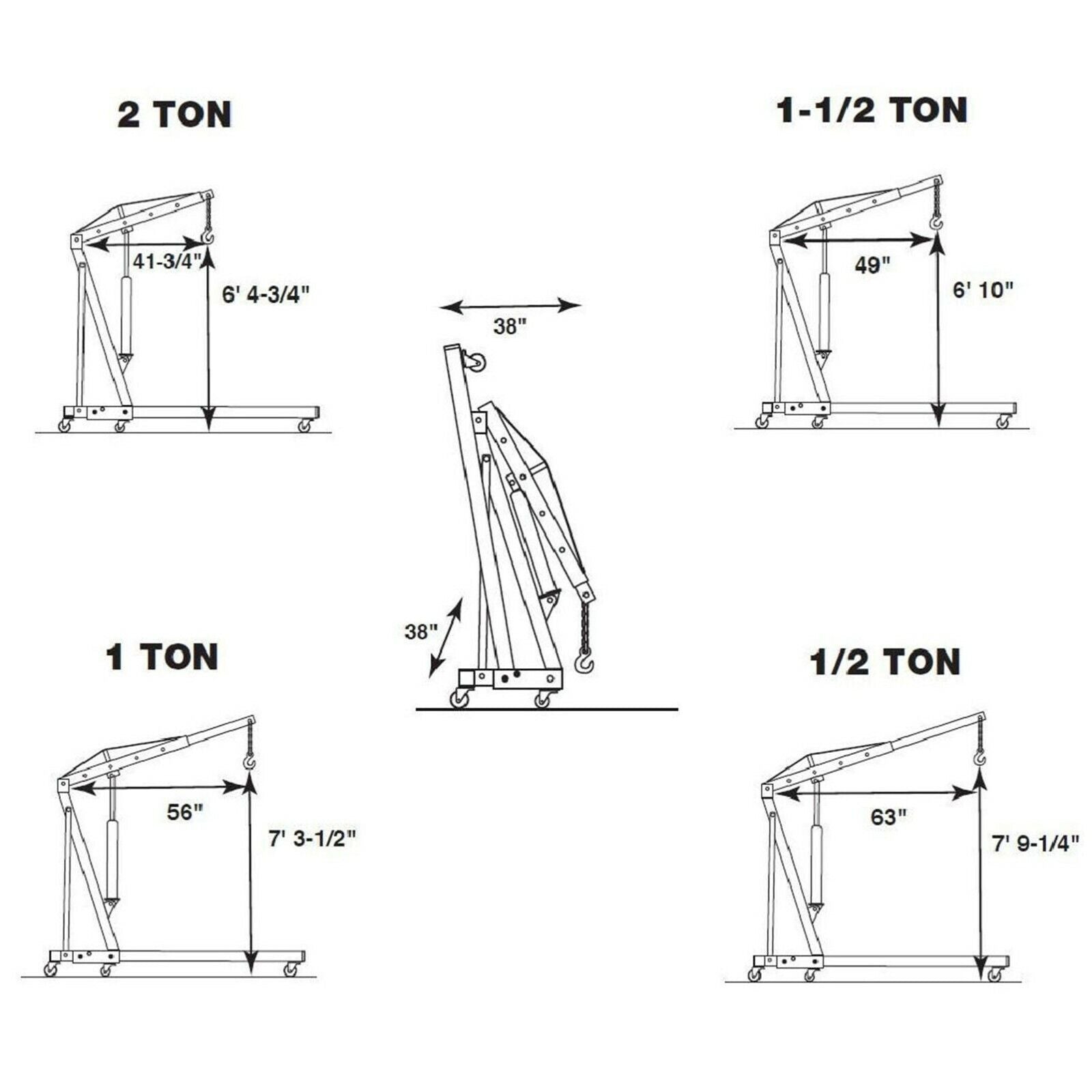 2 Ton Hydraulic Engine Crane Folding Hoist Stand Mobile Lifter