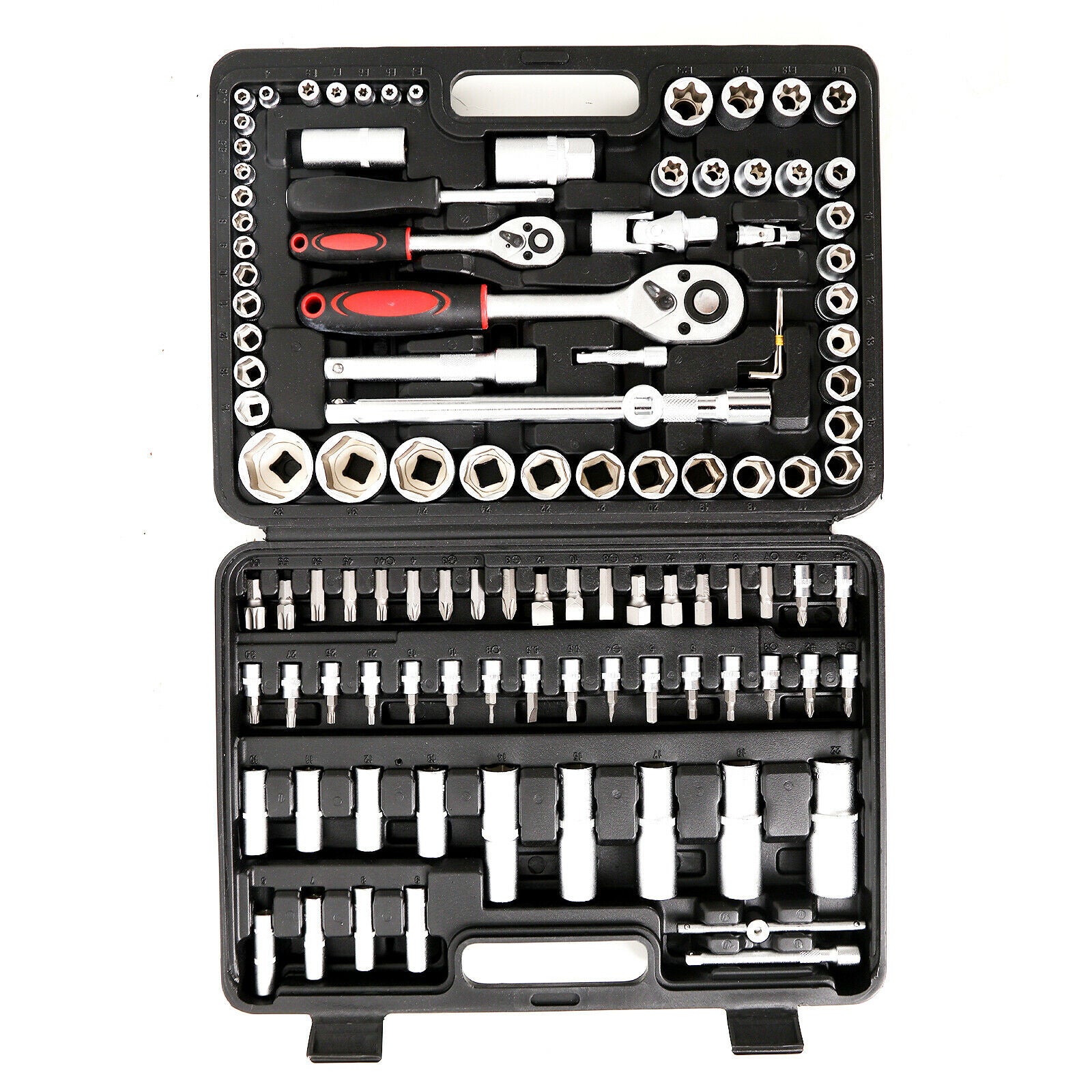 108PCS Tool Kit Socket Hand Set 1/2" & 1/4" Ratchet Spanner Wrench